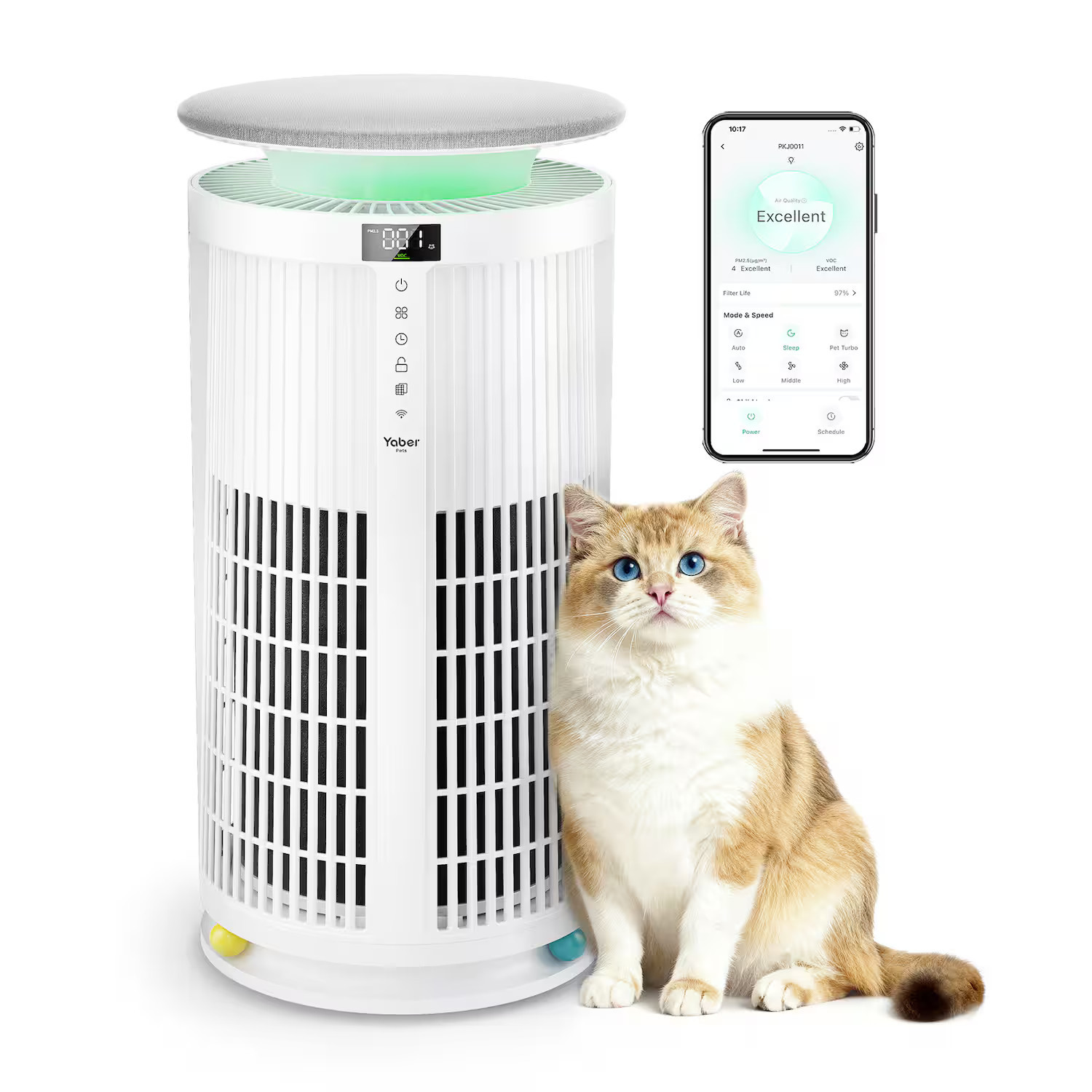 Yaber Pet - Yaber HEPA Air Purifier for Home Pets, Auto Mode PM2.5 VOC Monitor with Lights,for Home Large Room up to 2,410 ft² - White | Best Buy U.S.