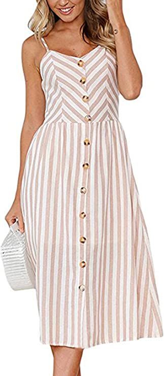 Angashion Women's Dresses-Summer Floral Bohemian Spaghetti Strap Button Down Swing Midi Dress | Amazon (US)