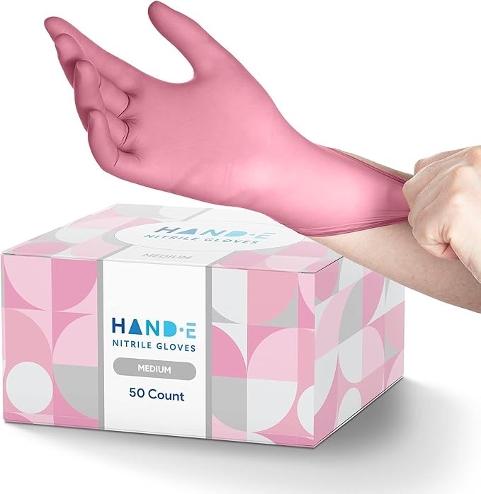 Hand-E Touch Pink Nitrile Disposable Gloves - Esthetician, Nail Tech, Hair Dye & Stylist, Cleanin... | Amazon (US)