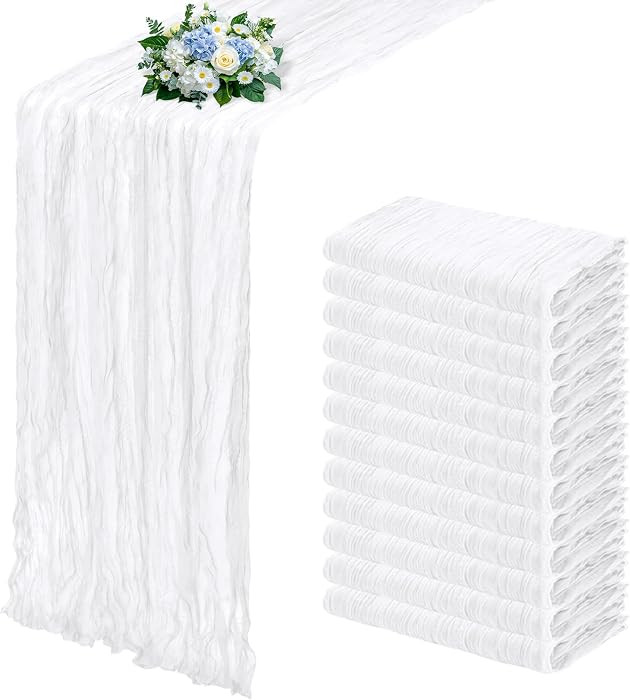 12 Pack White Cheesecloth Table Runner 17x108 Inch Semi Sheer Boho Gauze Cheese Cloth Fabric Tabl... | Amazon (US)