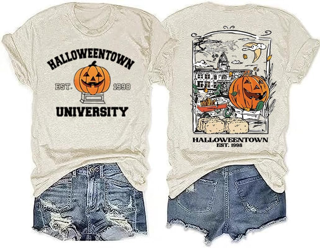 Halloweentown University T-Shirt for Women Fall Pumpkin Shirts Funny Halloween Thanksgiving Gift Tops | Amazon (US)