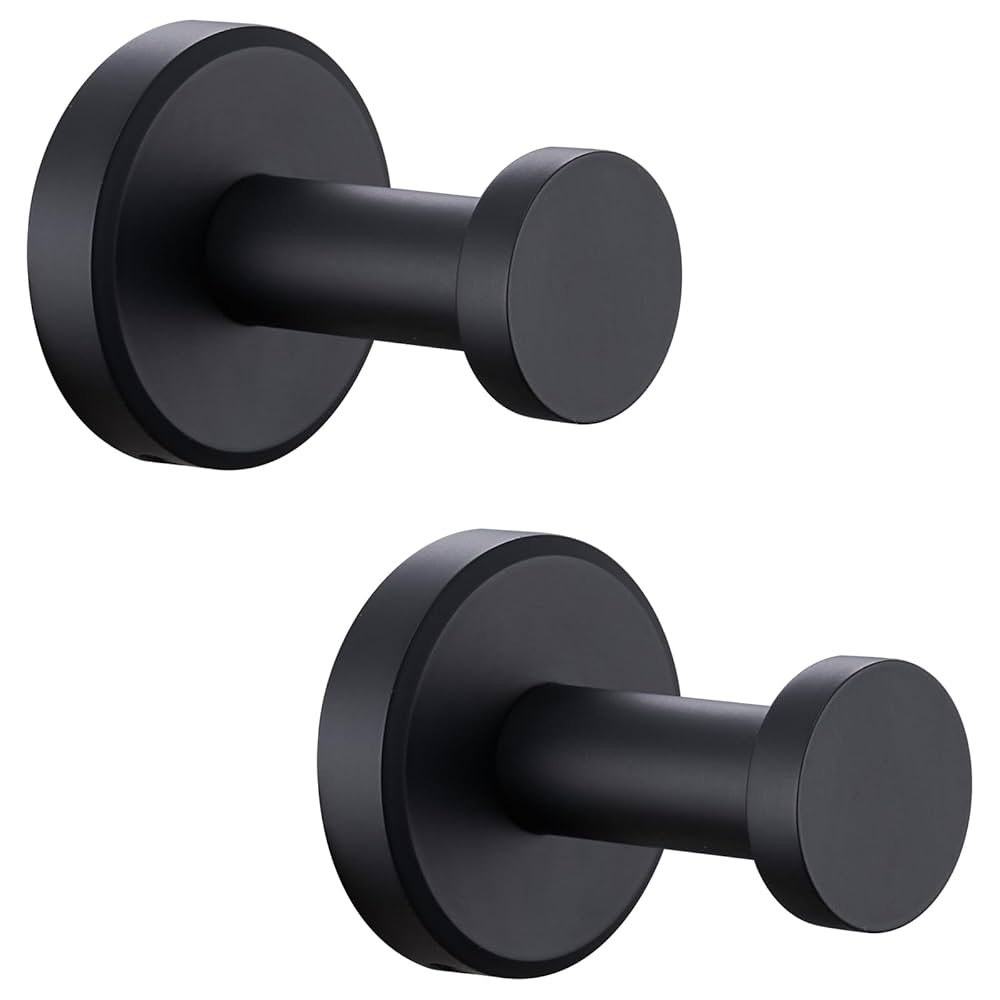 APLusee Matte Black Robe Towel Hook for Bathroom, 2 Pack Stainless Steel Coat Hooks, Heavy Duty W... | Amazon (US)