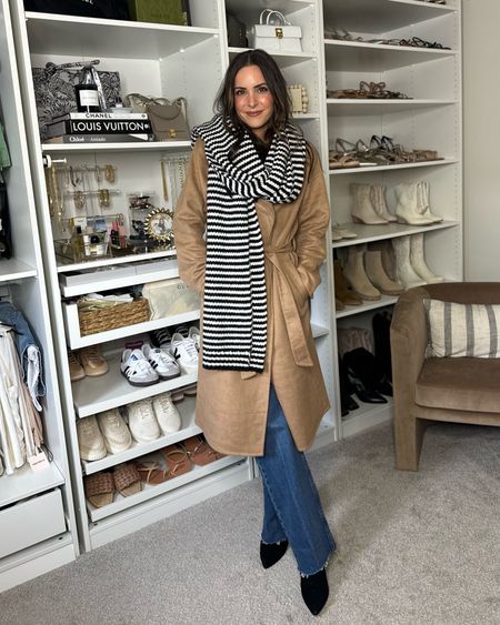 Splendid code: TAYMBROWN20 
Scarf is a cashmere blend and so warm & well made! I love the black & white striped pattern that tends to go with everything. 

Coat: tts (S) 
Jeans: tts (26L) medium w/ raw hem
Booties: tts 

@cellajaneblog x splendid collection 

#LTKSeasonal #LTKsalealert #LTKfindsunder100