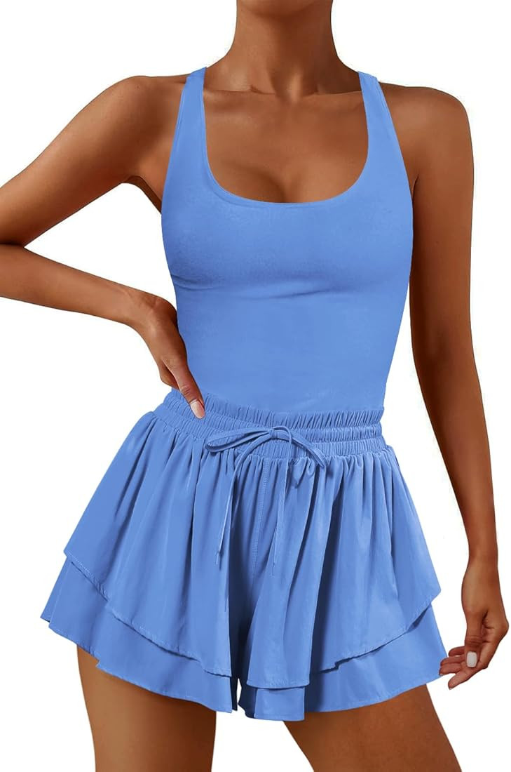 ReachMe Womens Running Workout Rompers One Piece Outfits Exercise Golf Skorts Onesie Athletic Ten... | Amazon (US)