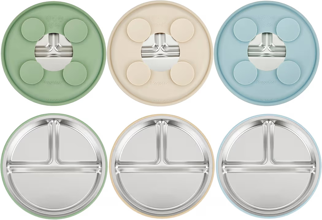 PandaEar 3 Pack Stainless Steel Baby Suction Plates, Divided Toddler Plate for Baby Led Weaning S... | Amazon (US)