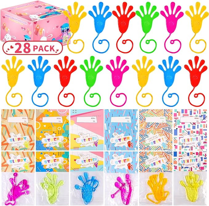 Weceit 28 Packs Valentines Day Gifts for Kids Classroom,Sticky Hands Bulk with Valentines Cards,S... | Amazon (US)