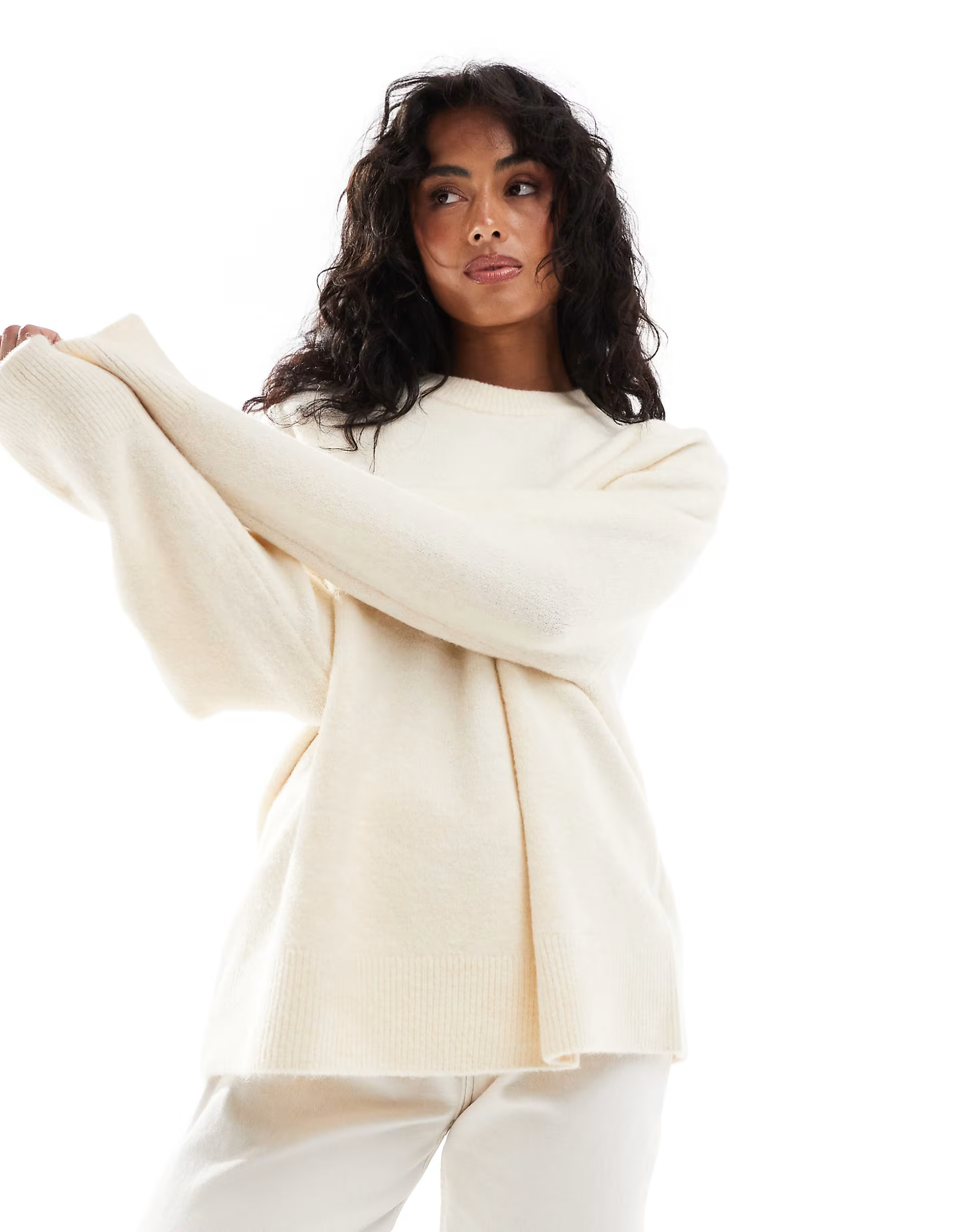 Stradivarius soft touch round neck jumper in ecru | ASOS (Global)