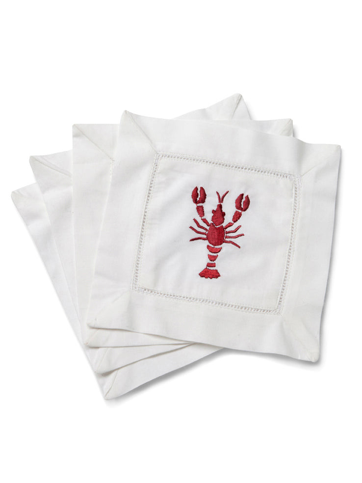 Cocktail Napkins Cotton, Lobster (Red). Set of 4 - LG82-LOR** | Jacaranda Living