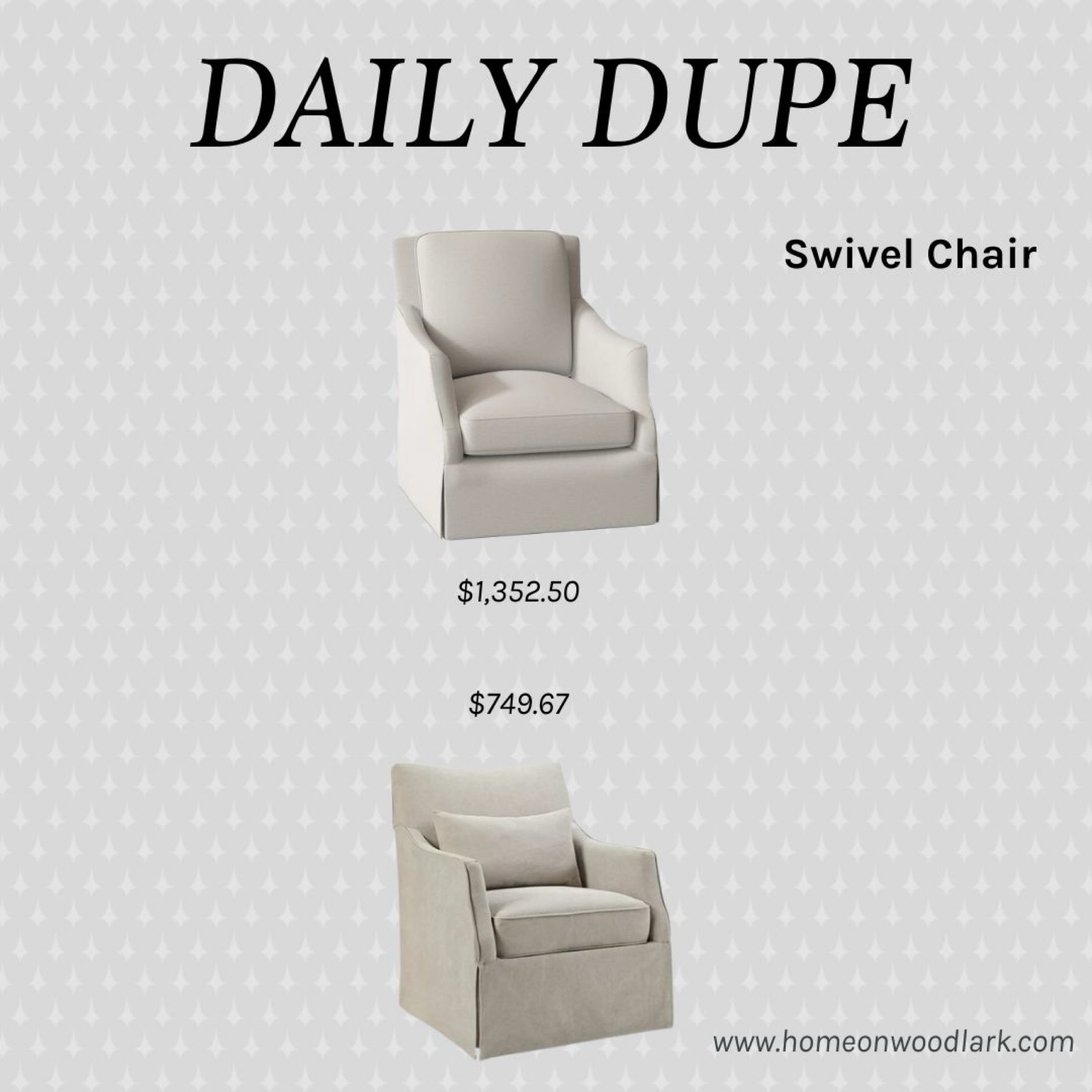 Daily Dupe: Swivel Accent Chair

Walmart Martha Stewart Accent Chair.  Wayfair Slipcoverd Swivel Chair.  

#LTKhome #LTKfamily