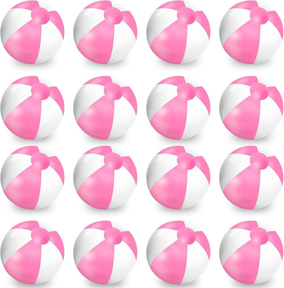 Whaline 16 Pcs 16'' Pink and White Inflatable Beach Ball Round Pool PVC Balls Cute Game Toys for ... | Amazon (US)