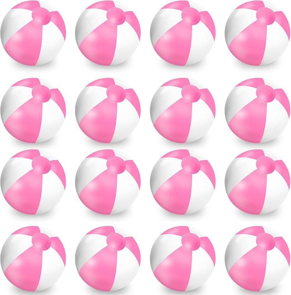 Whaline 16 Pcs 16'' Pink and White Inflatable Beach Ball Round Pool PVC Balls Cute Game Toys for ... | Amazon (US)