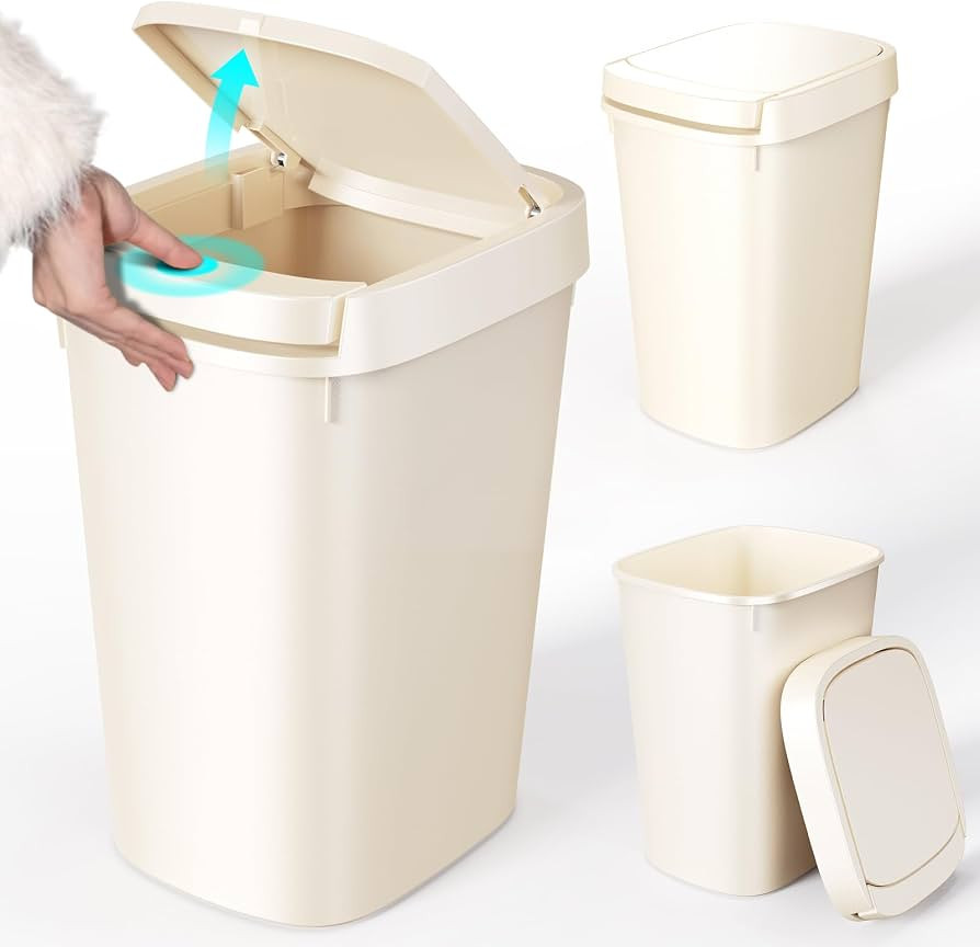 CEROELDA 3 Pack Bathroom Trash Can with Lid, 10L/2.6 Gal Small Garbage Can with Press Top Lid, Sl... | Amazon (US)