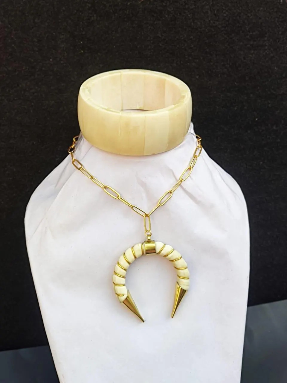 Buffalo Bone Crescent Pendant Necklace & Bangle Set, Handmade Jewelry | Etsy (Global)