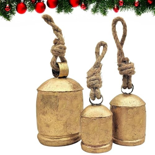 Rustic bells on rope Hanging large vintage ornaments hanging metal cow antique decoration garland decor wreaths crafts home weddings parties gifts outdoor indoor Set of 3 Pcs | Amazon (US)