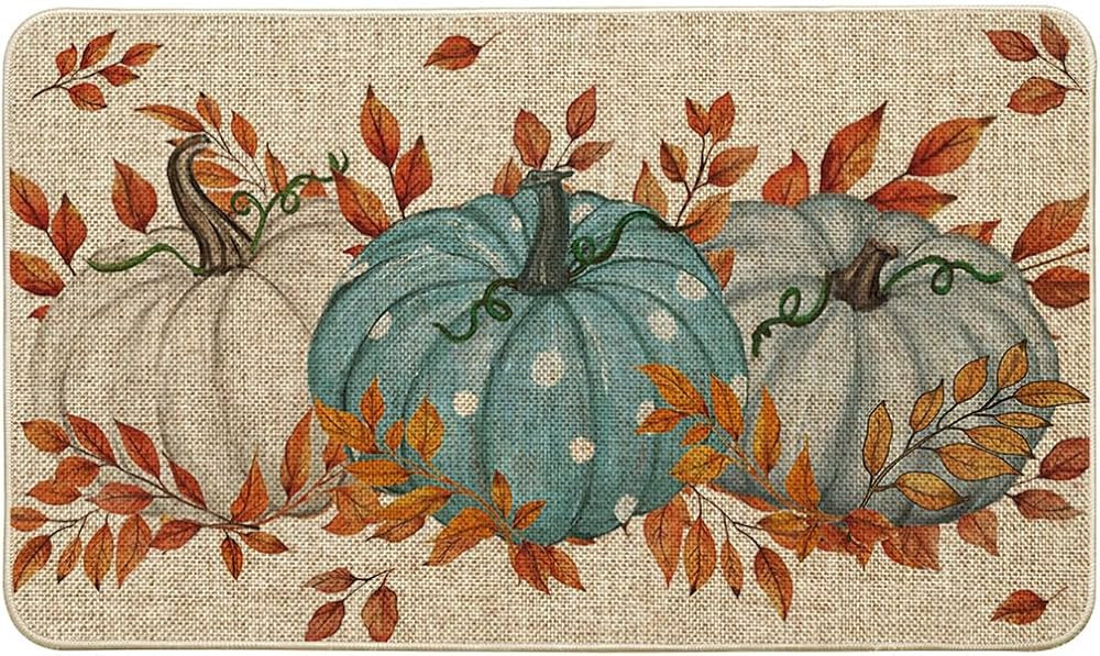 Artoid Mode Blue Dot Pumpkin Eucalyptus Fall Doormat, Autumn Home Decor Low-Profile Switch Rug Do... | Amazon (US)