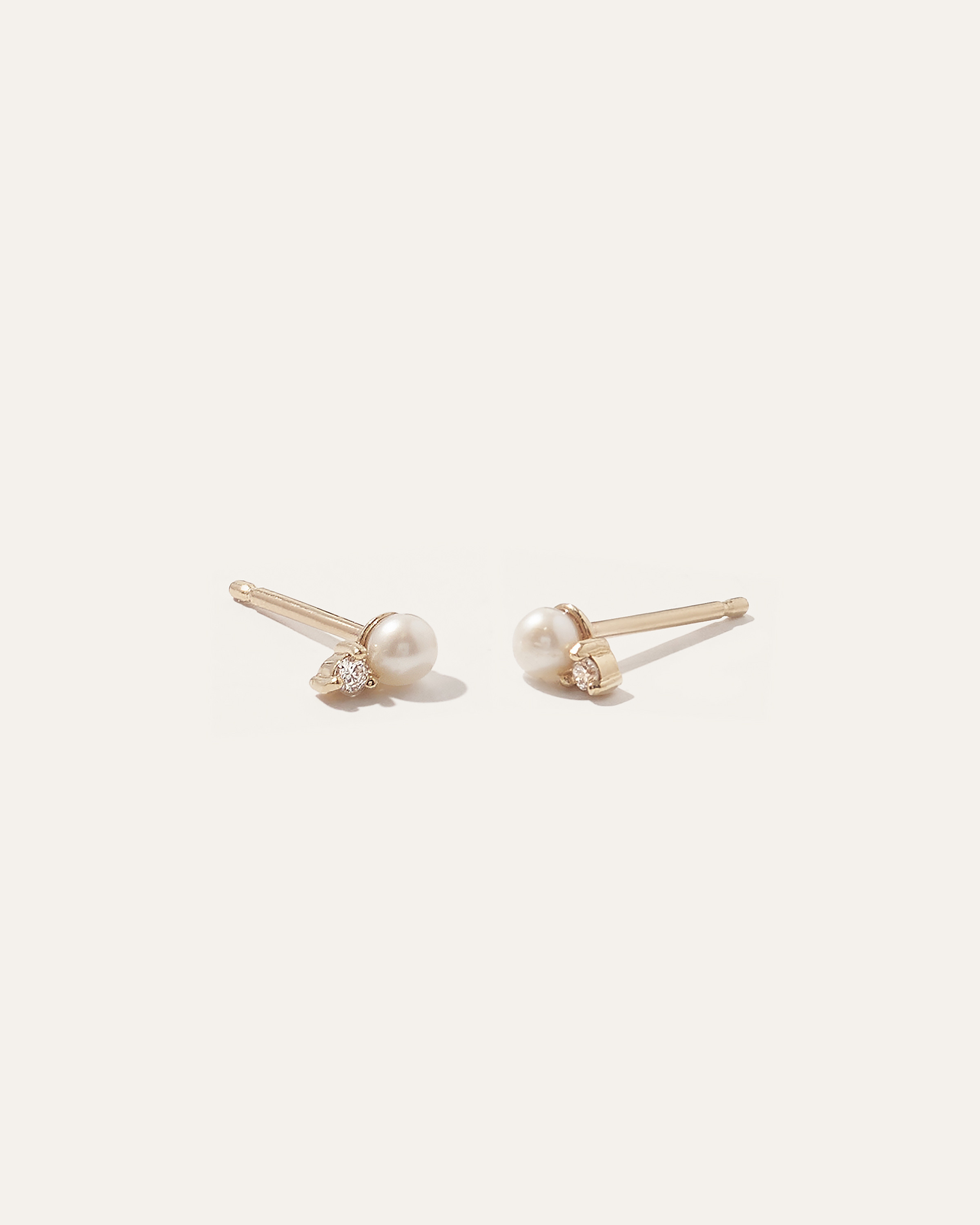 Quince | Women's 14K Gold Pearl and Diamond Petite Odette Studs in Yellow Gold | Quince