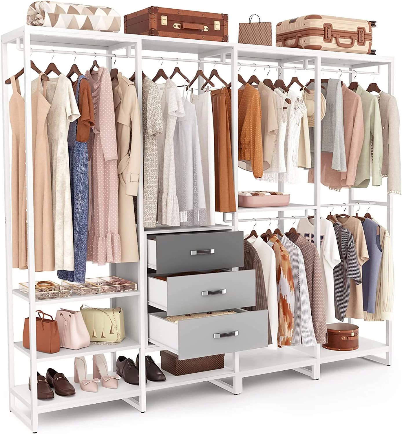 Homieaay Large Closet System, Heavy Duty Clothes Rack with 3 Wood Drawers, Walk in Closet Organiz... | Walmart (US)