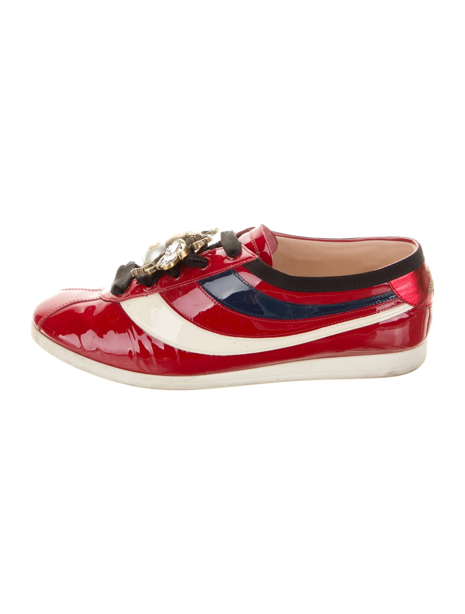 Faux Pearl Accents Patent Leather Sneakers | The RealReal
