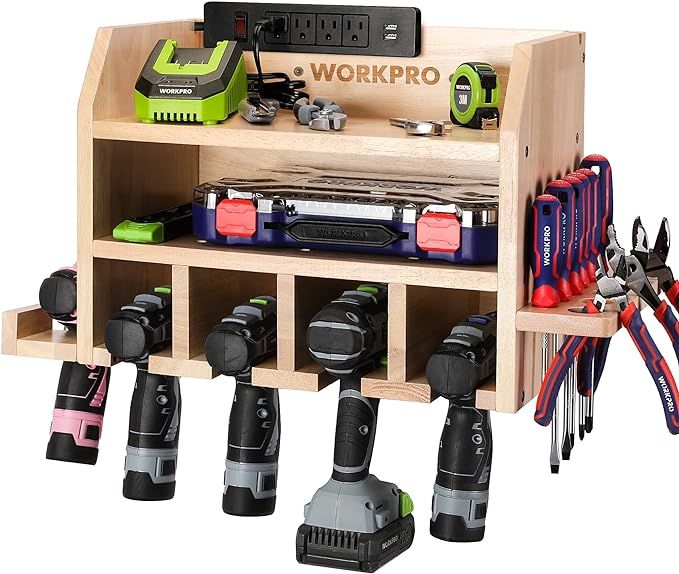 WORKPRO Power Tool Organizer, Cordless Drill Holder Storage Wall Mount with 5 Drill Hanging Slots... | Amazon (US)