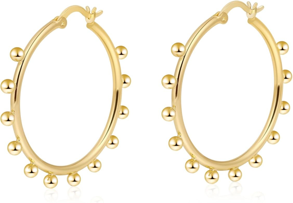 Chunky Gold Stud Earrings - 14k Gold Plated, Hypoallergenic Statement Earrings for Women - Trendy... | Amazon (US)