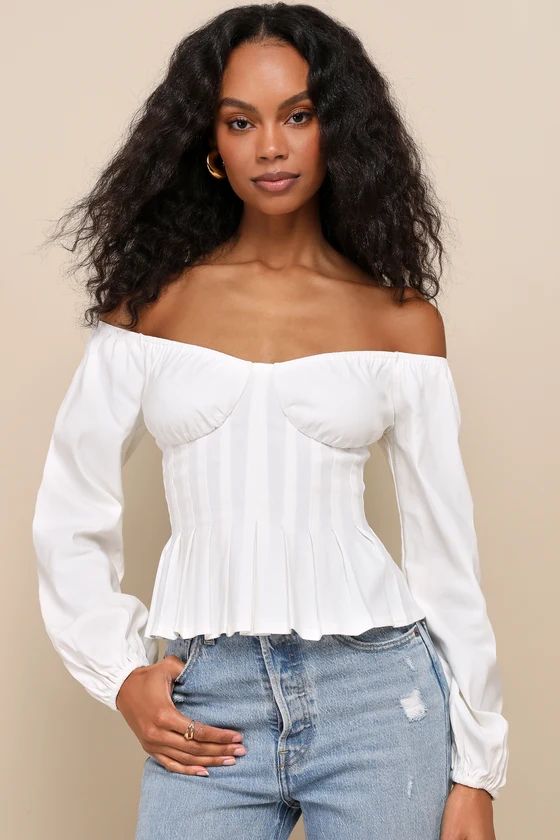 Cutest Confidence White Off-the-Shoulder Long Sleeve Bustier Top | Lulus