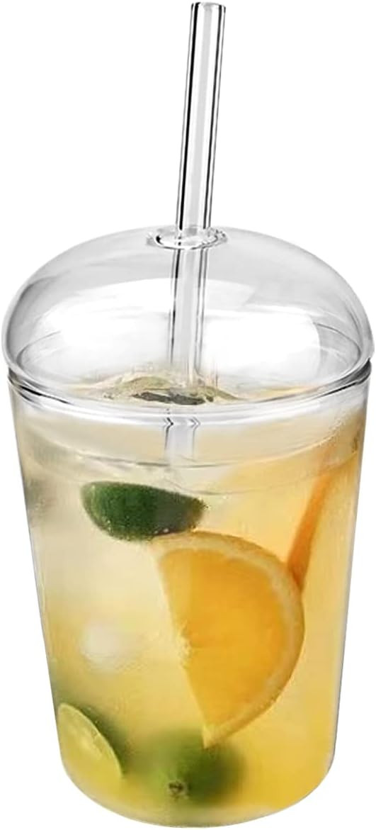 Clear Glass Cups with Lid and Straw,16 oz Wide Mouth Drinking Glass Tumbler, Reusable Glass Drink... | Amazon (US)