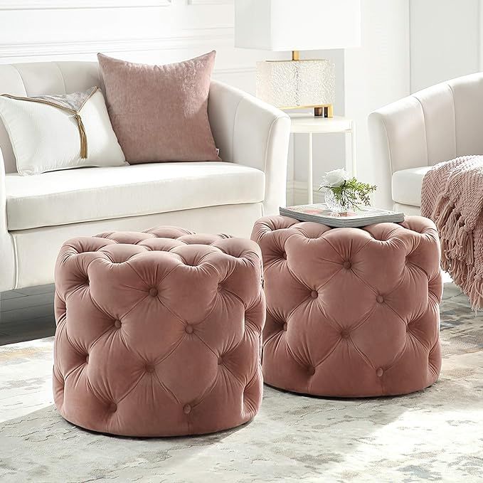 Inspired Home Blush Velvet Ottoman - Design: Lauren | Allover Tufted | Round | Modern Contemporar... | Amazon (US)