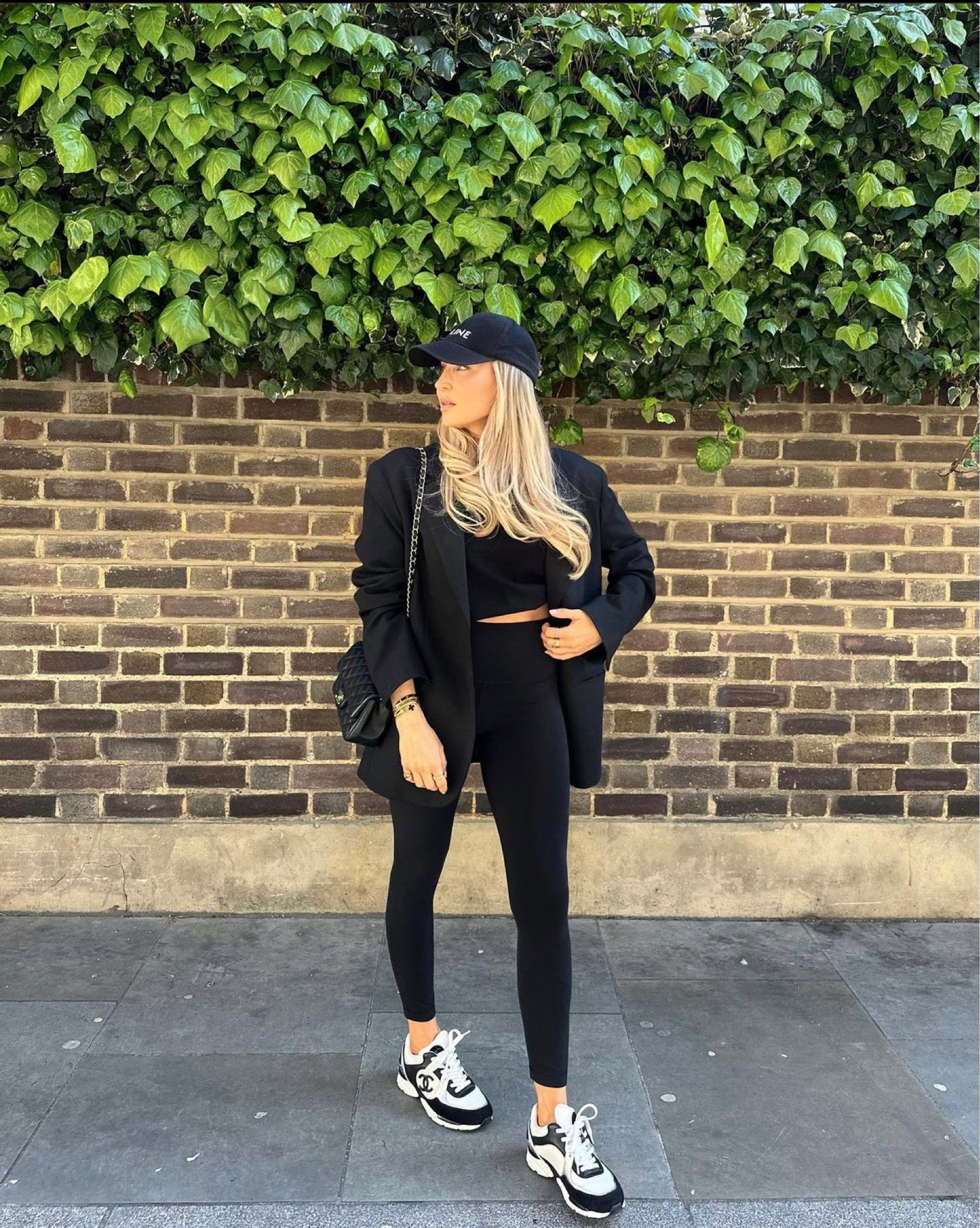 All black athleisure outfit for off duty days - Chanel trainers, lululemon align leggings, black t shirt, black arket wool blazer & Céline cap  

#LTKSeasonal #LTKstyletip #LTKeurope