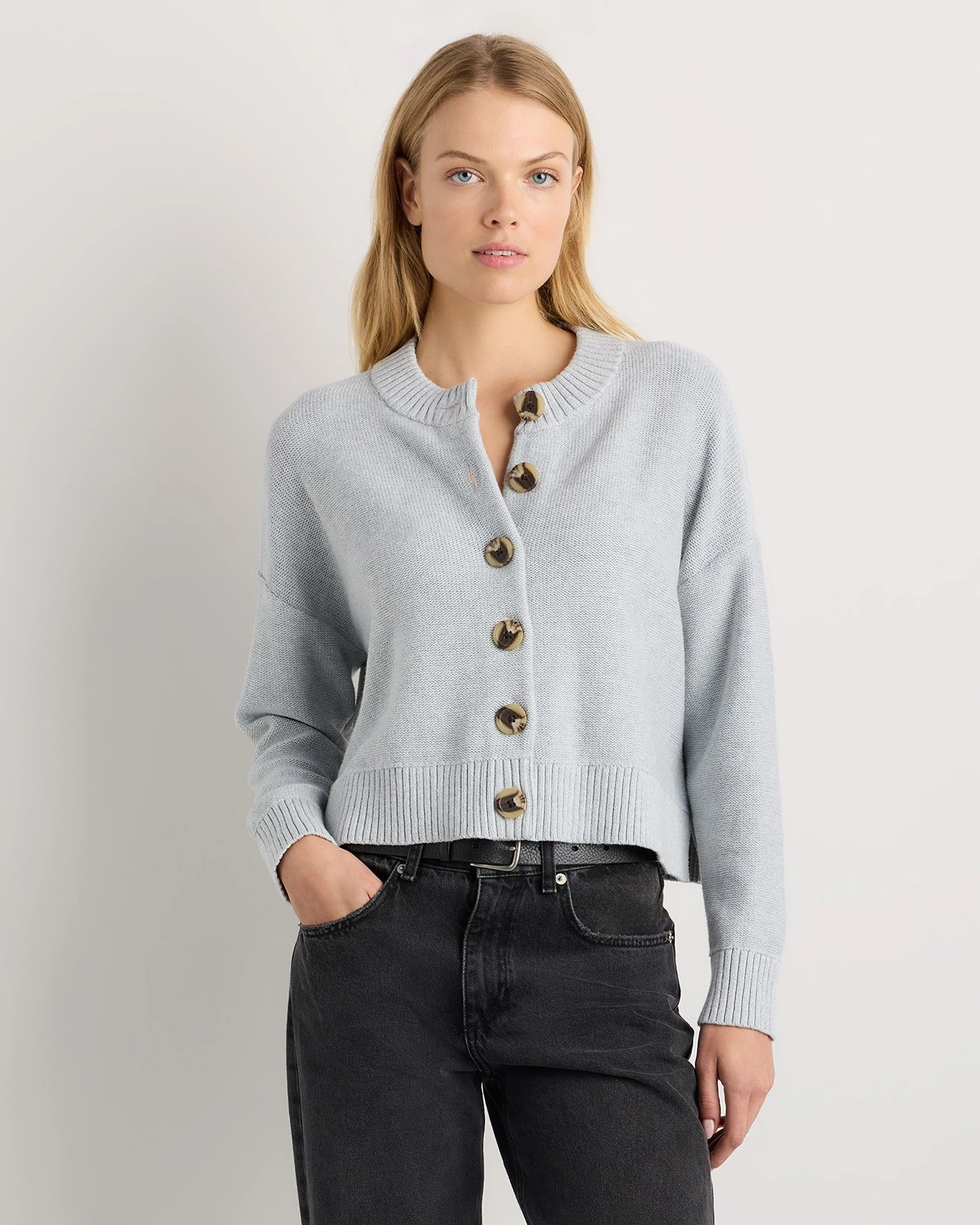 Quince | Women's Cropped Cardigan Sweater in Camel, Size Large, Organic Cotton | Quince