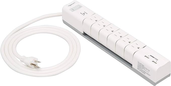 AmazonBasics Rotating 6-Outlet Surge Protector Power Strip with 2 USB Charging Ports, 1080 Joules | Amazon (CA)