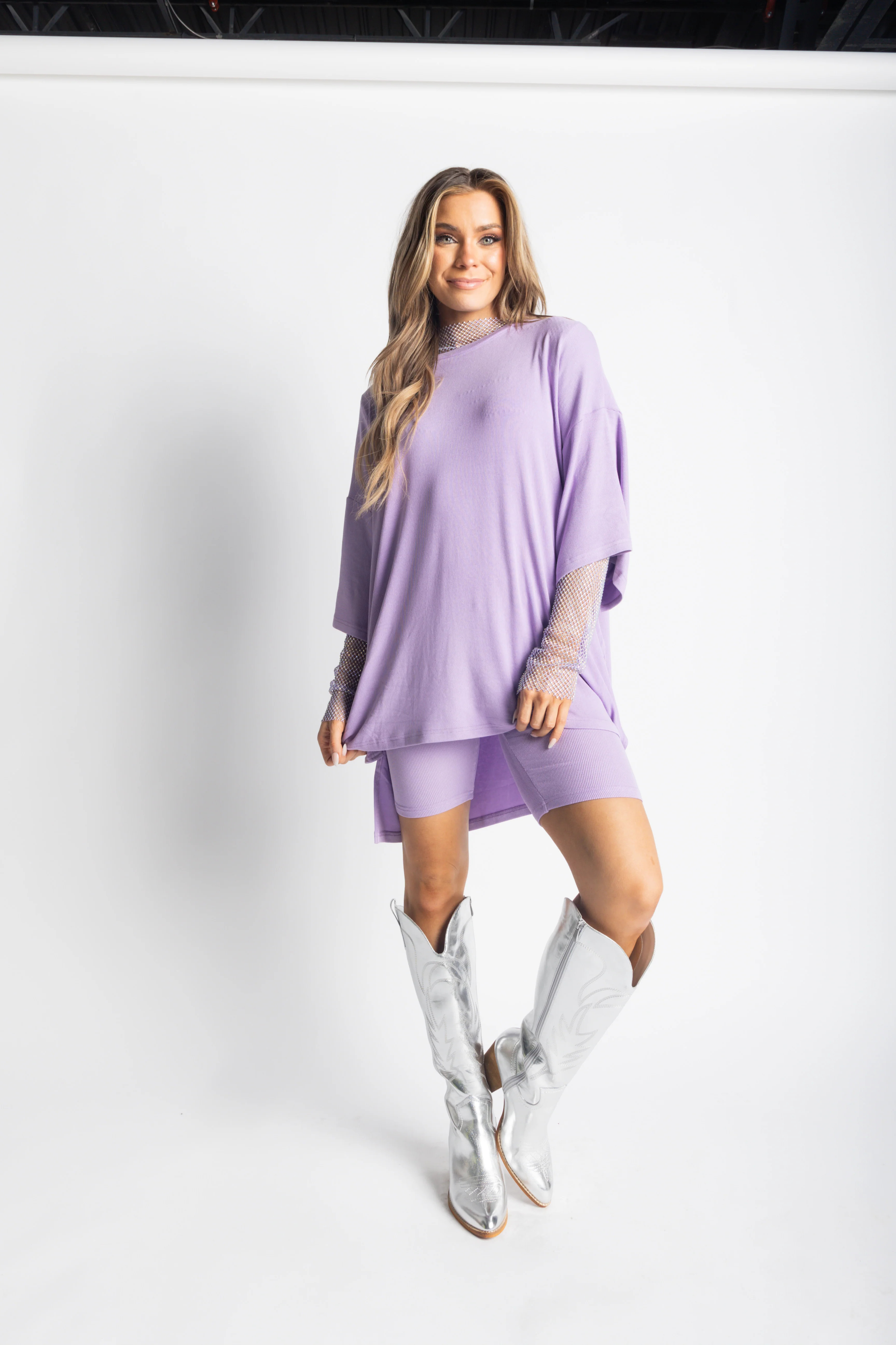 Day Dreamer Ribbed Biker Set [S-3X] - Lavender | WKNDchasers