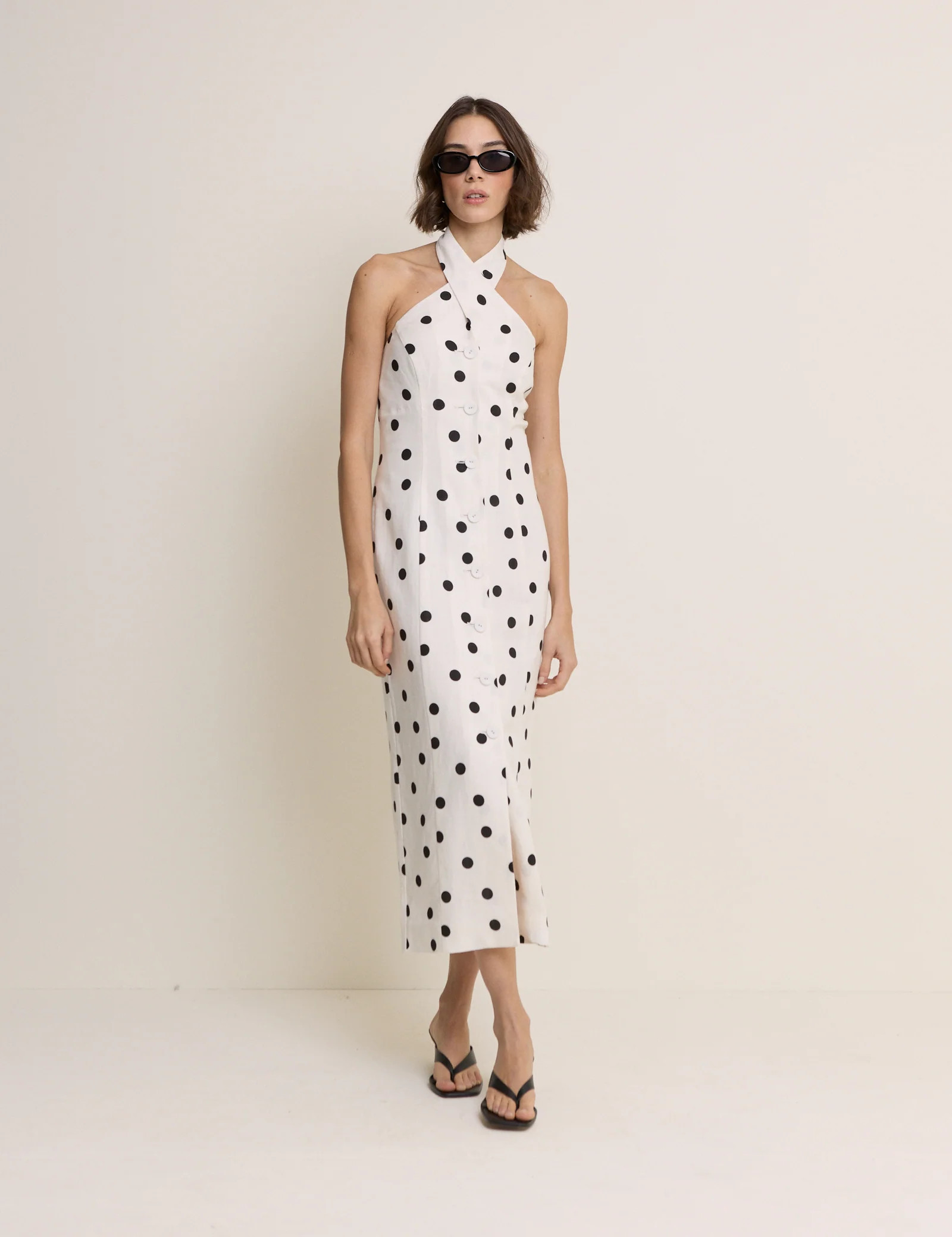 Polka Dot Wrap Neck Tailored Midi Dress | Nobody's Child