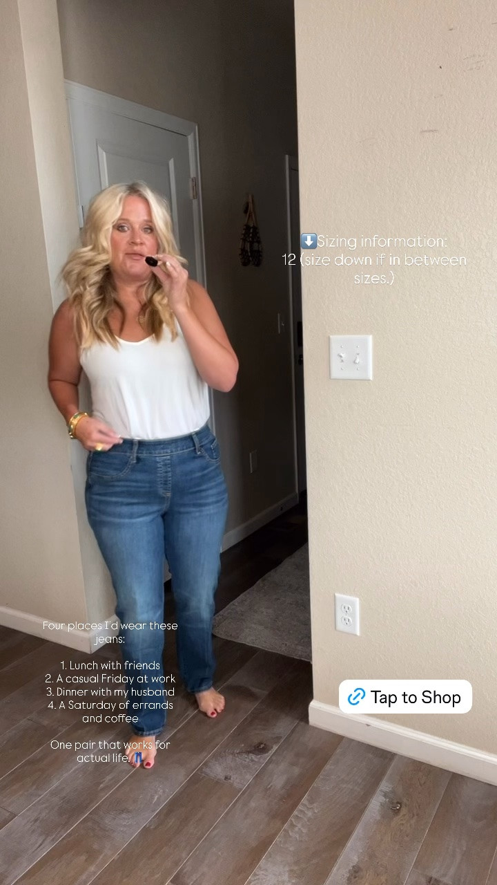 ✨Tap the bell, save and ❤️ start here over 40 fashion, midlife style, midsize fashion and luxury looks for less.  

⬇️Sizing information:
12 really need 10 (size down if in between sizes.) 

Four places I’d wear these jeans:

1. Lunch with friends
2. A casual Friday at work
3. Dinner with my husband
4. A Saturday of errands and coffee

One pair that works for actual life. 👖

👑 Helping you look good, feel good.-Lindsey Denver   Check back daily for belly-friendly style, confidence, and Outfit Physics™.

#LTKOver40 #LTKMidsize #LTKPlusSize

Comment SHOP below to receive a DM with the link to this post on my LTK ⬇ https://liketk.it/6oj7G