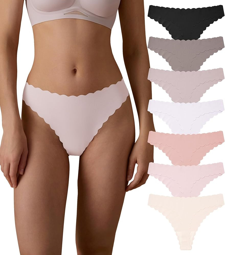 SHARICCA Womens Seamless Thongs No Show Underwear Soft Ribbed Invisible Panties Wave Edge Multi P... | Amazon (US)
