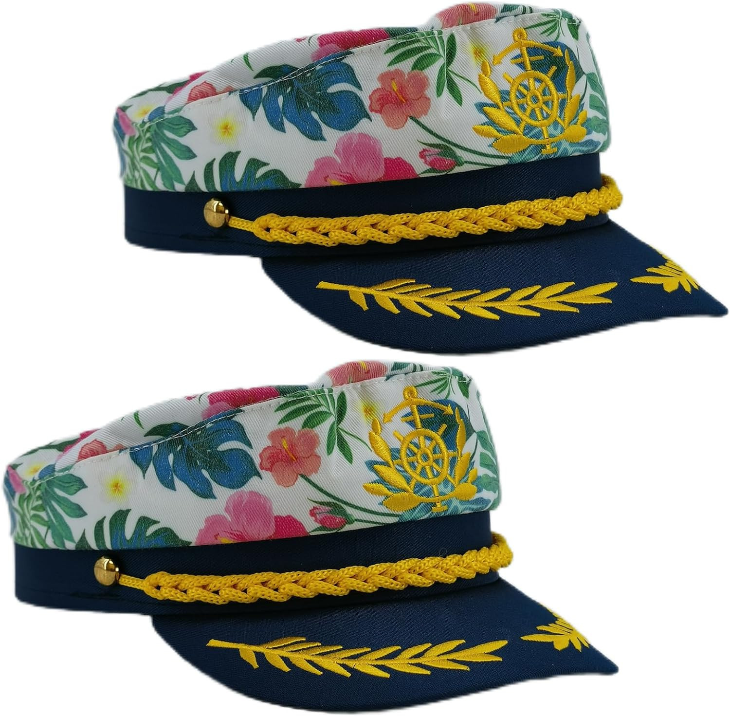 2 Pieces Captain Hats Adjustable Admiral Hat for Men Women,Pink Flower Sailor hat for Halloween Costume Accessory | Amazon (US)