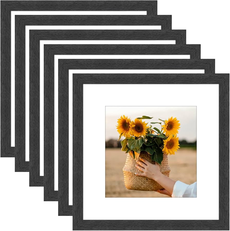 8x8 Picture Frame Rustic Black Wood Set of 6,Display Pictures 5x5 with Mat or 8x8 Without Mat,Mul... | Amazon (US)