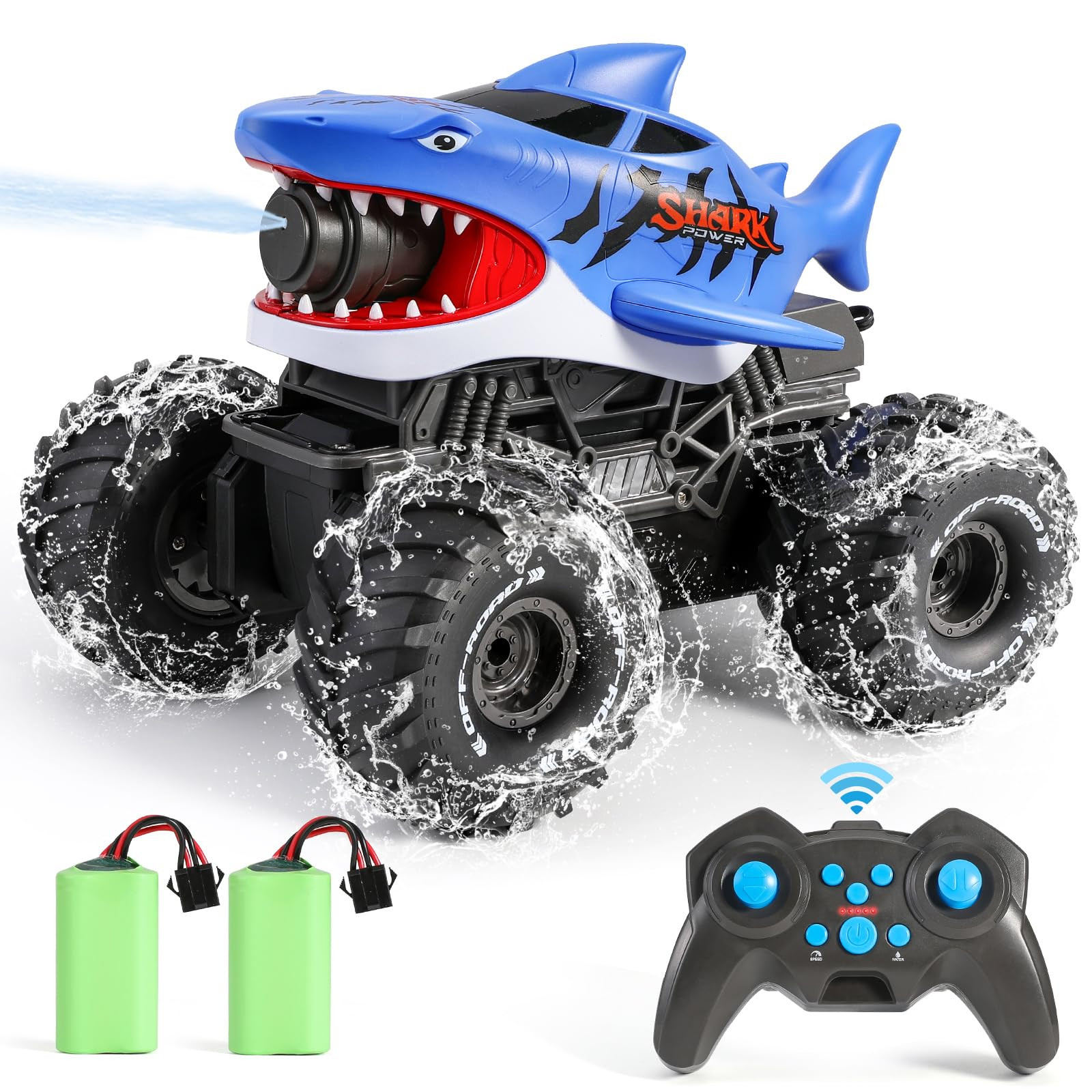 BOBXIN Amphibious Remote Control Shark Monster Truck with Water Squirt,4WD All-Terrain Off-Road 2... | Amazon (US)