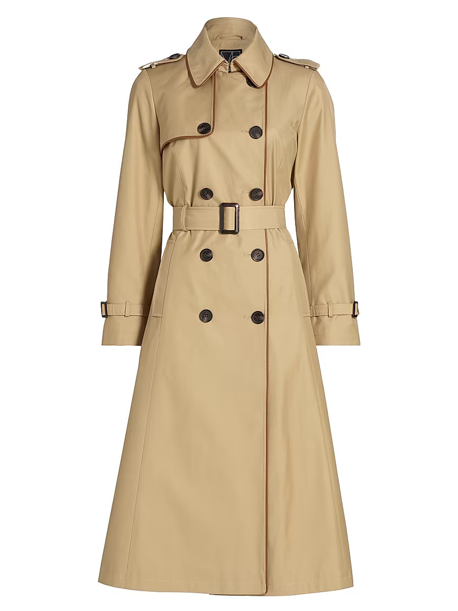 Women's Faux Leather Trim Trench Coat - Birch Tan - Size Large | Saks Fifth Avenue