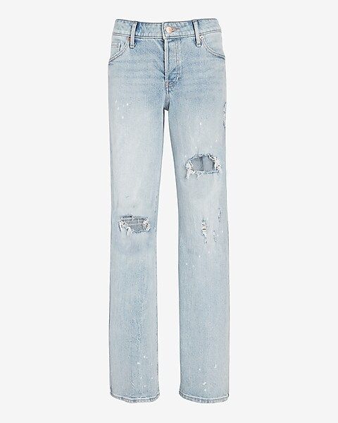 Low Rise Light Wash Ripped Baggy Straight Jeans | Express