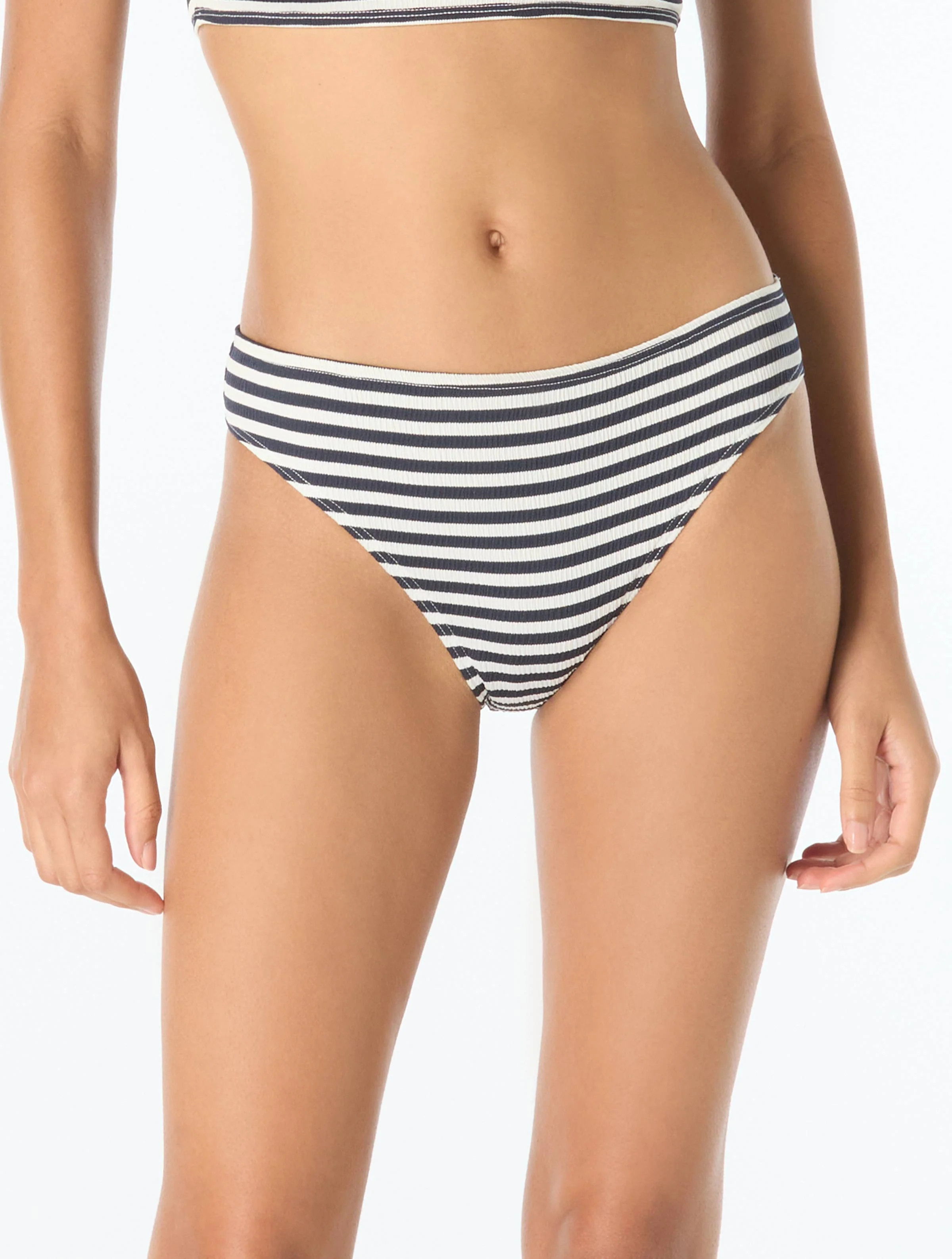 Michael Kors High Leg Textured Bikini Bottom - St Tropez Stripe | Beach2Ocean