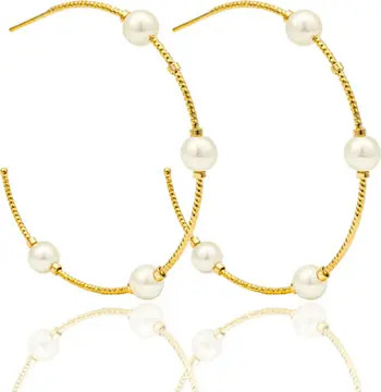 x SHARINA Faux Pearl Hoop Earrings | Nordstrom