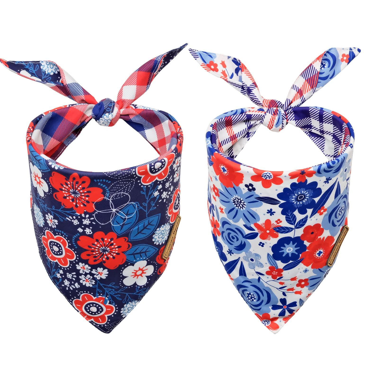 CROWNED BEAUTY 4th of July Patriotic Dog Bandanas Reversible Large 2 Pack, Floral Set, Adjustable... | Amazon (US)