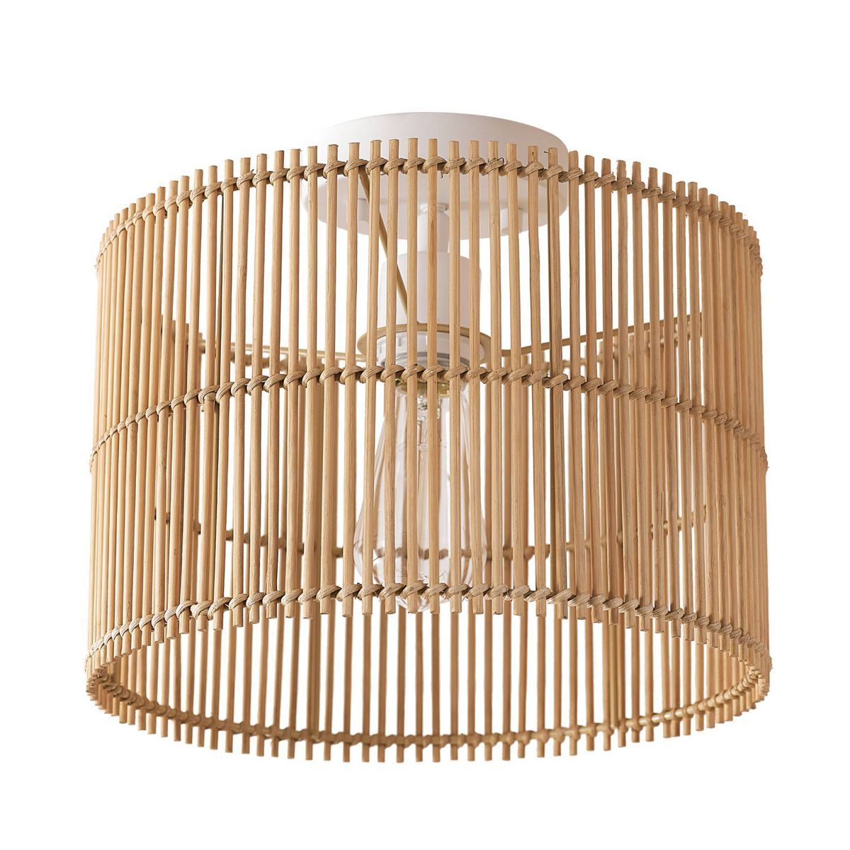 Ocean 1-Light Matte White Flush Mount Ceiling Light with Natural Bamboo Shade - Globe Electric | Target