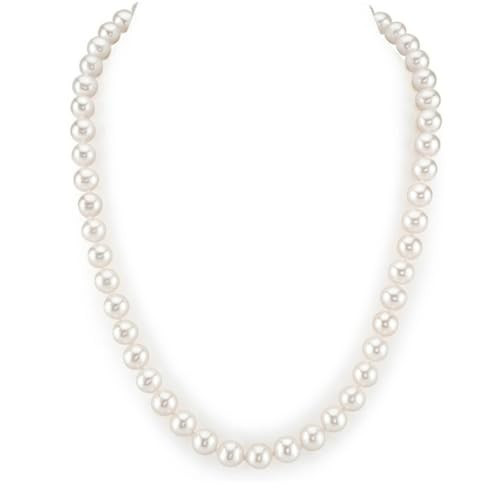 The Pearl Source Real Pearl Necklace for Women with 8-9m AAA+ Quality Round White Freshwater Genuine Cultured Pearls | 18 inch Pearl Strand with 14K Gold Clasp | Amazon (US)