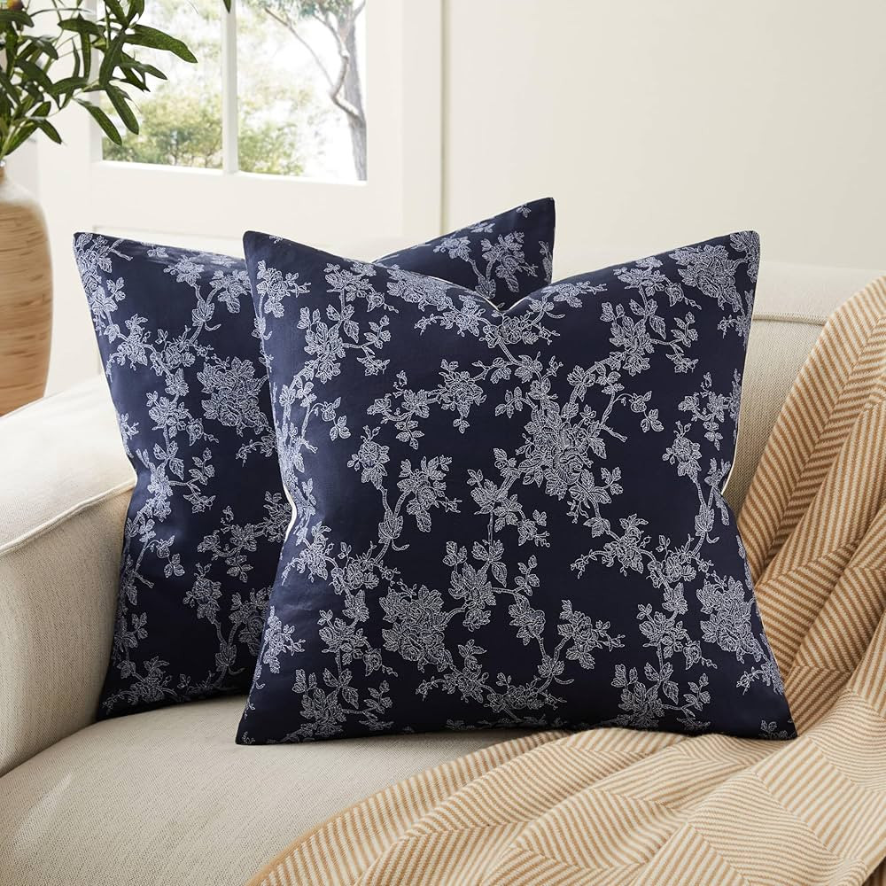 100% Cotton French Pastoral Throw Pillow Covers Set of 2, 16x16Inch Background/Blue Farmhouse Dec... | Amazon (US)