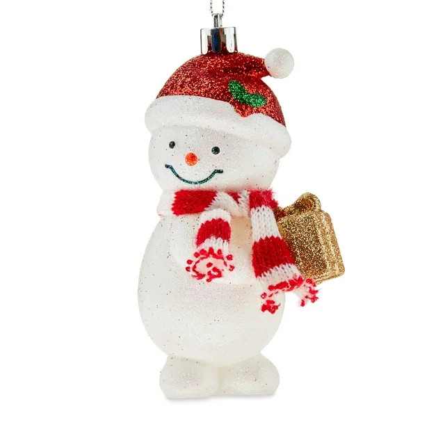 Red and White Glitter Snowman Christmas Ornament, 4.75 in, by Holiday Time - Walmart.com | Walmart (US)