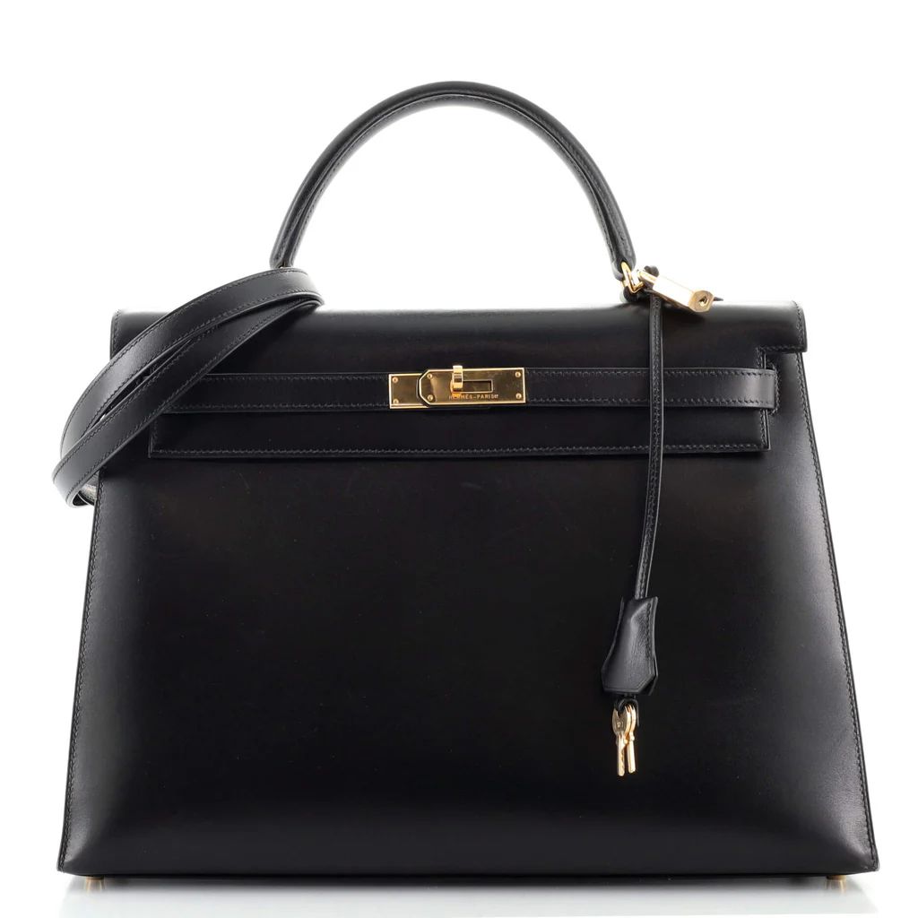 Kelly Handbag Noir Box Calf with Gold Hardware 35 | Rebag