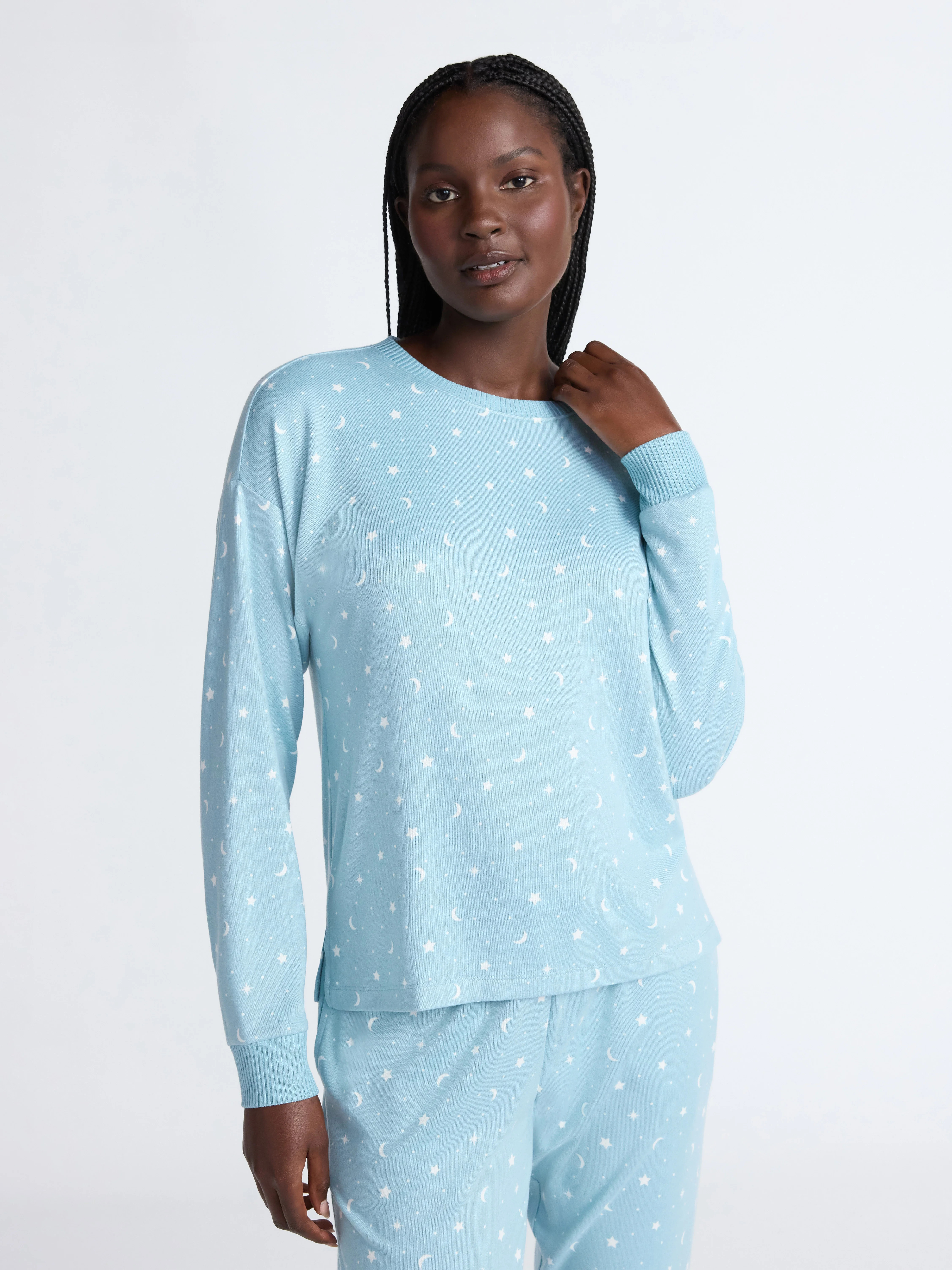 Joyspun Women's Cozy Lounge Collection Hacci Knit Sleep Top with Long Sleeves, Sizes XS-3X | Walmart (US)