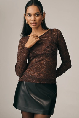 By Anthropologie Long-Sleeve Lace Crew-Neck Top | Anthropologie (US)
