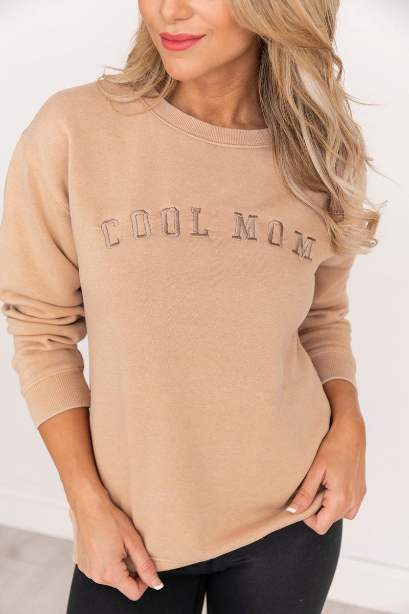 Cool Mom Embroidered Gold Sweatshirt | Pink Lily